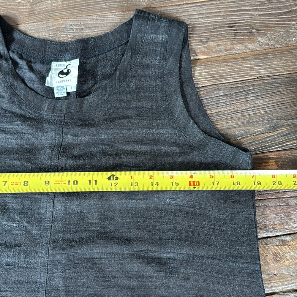 Eggplant Vintage black raw‎ silk side slit sleeveless maxi dress EUC size M - Picture 8 of 12